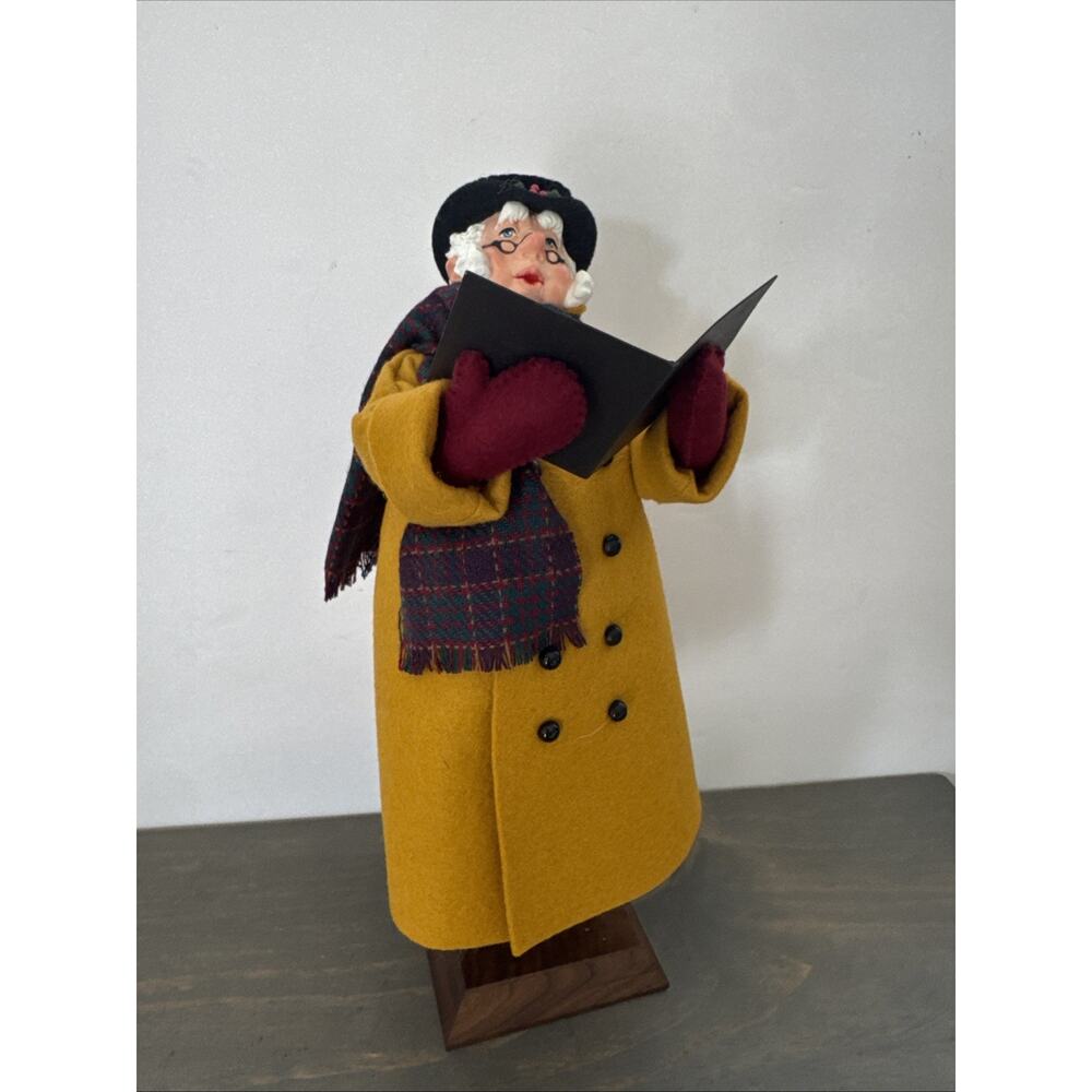 Simpich Character Dolls Man Caroller In Yellow Coat With Sheet Music